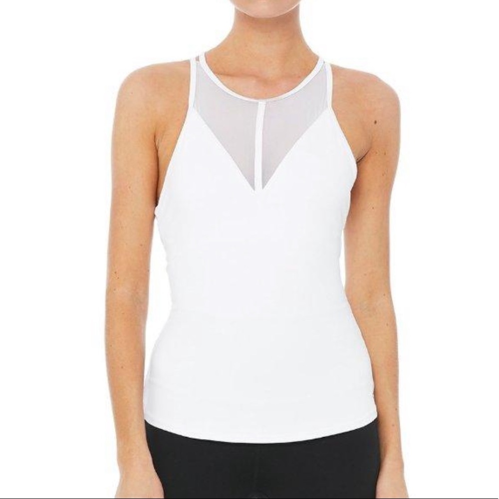 ALO White Mesh Strappy Tank with Built-in Bra